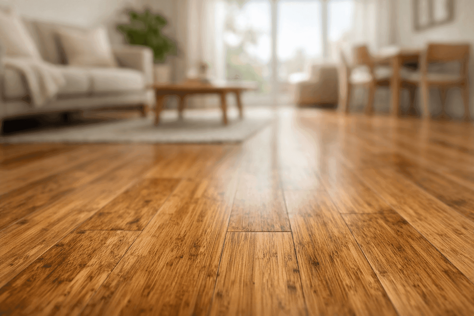 Modern room with strand bamboo flooring and minimal furnishings