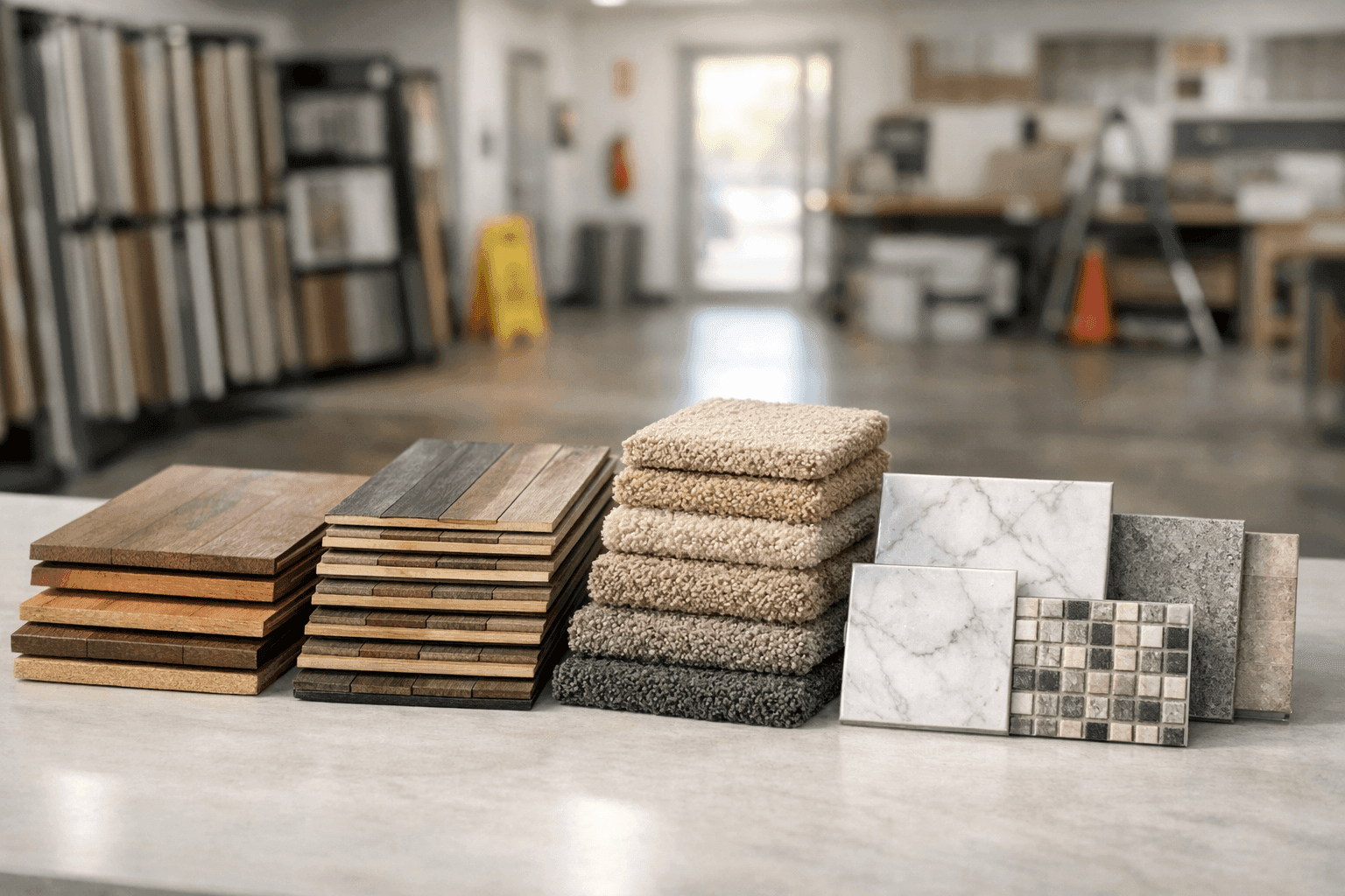 Selection of different residential flooring materials in a home showroom